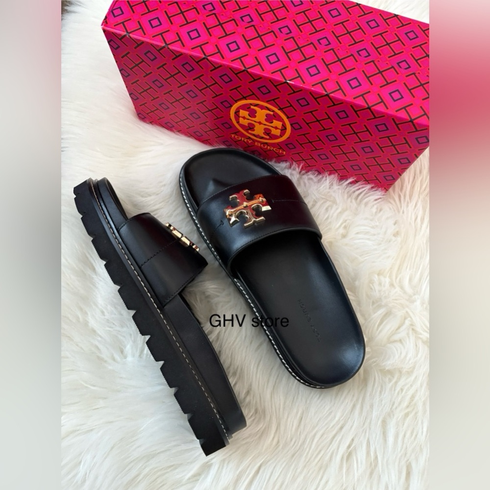 Tory Burch Black Everly Anatomic lug Sandals - Picture 5 of 5